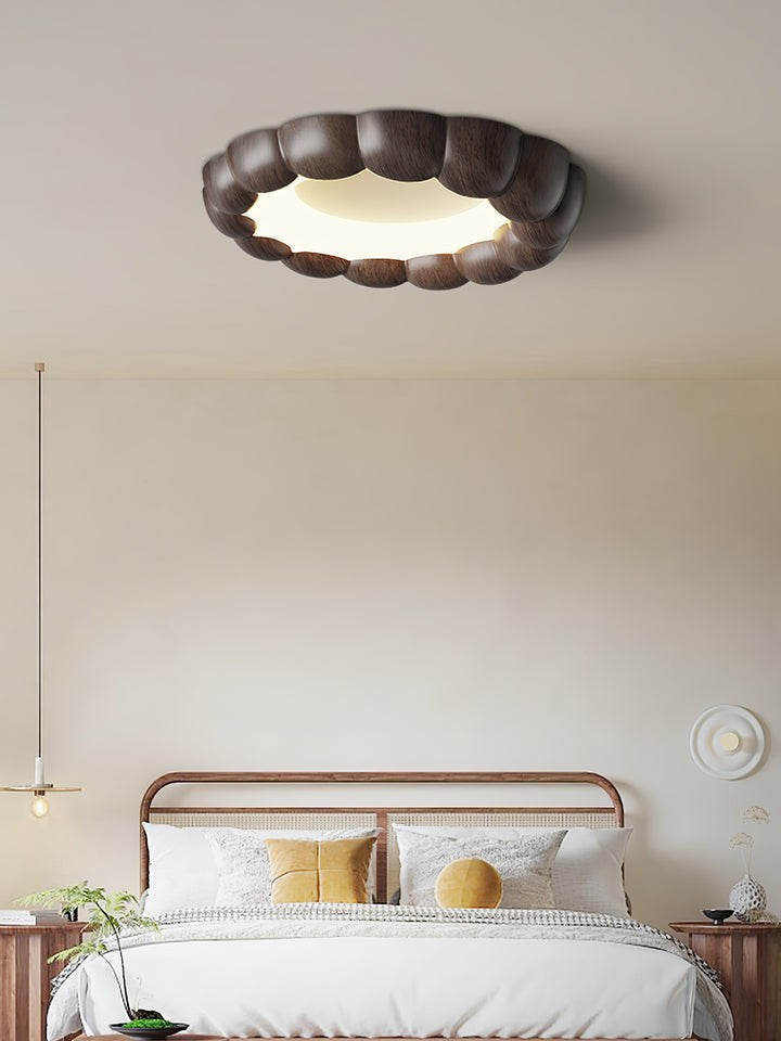 Ripple-Textured Faux Wood Flush Mount Ceiling Light