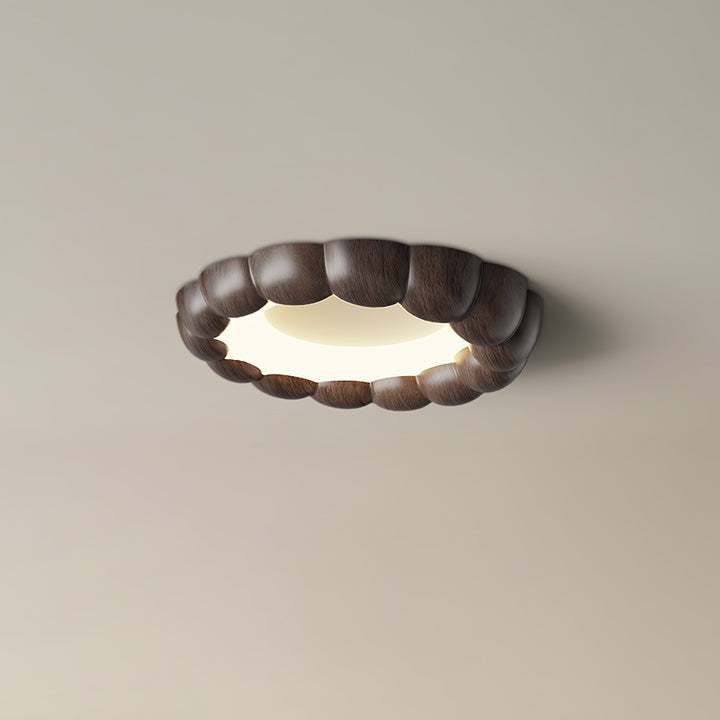 Ripple-Textured Faux Wood Flush Mount Ceiling Light