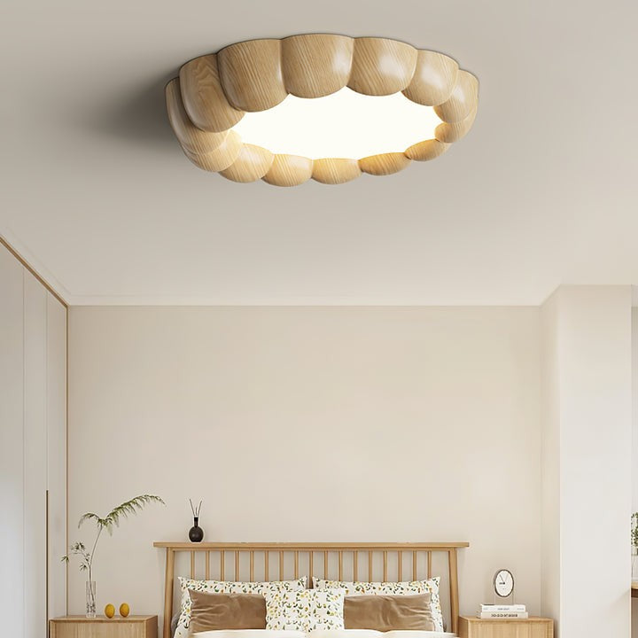 Ripple-Textured Faux Wood Flush Mount Ceiling Light