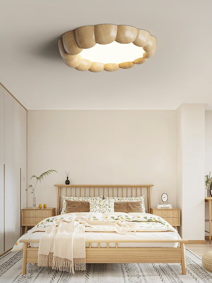 Ripple-Textured Faux Wood Flush Mount Ceiling Light