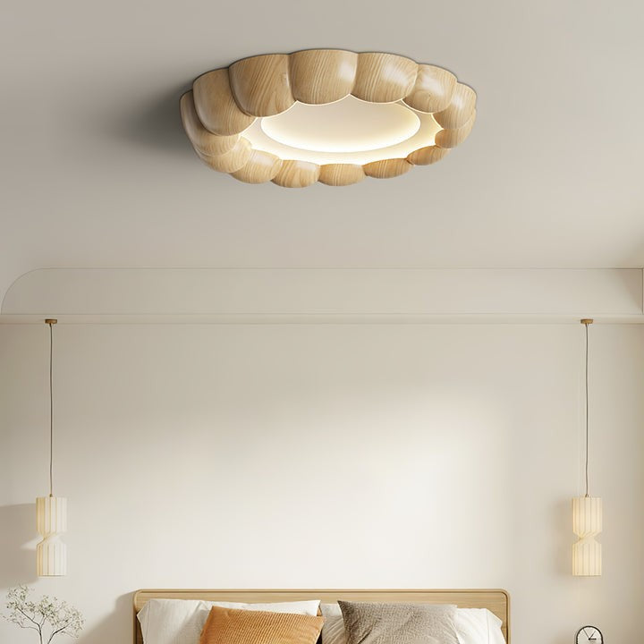 Ripple-Textured Faux Wood Flush Mount Ceiling Light