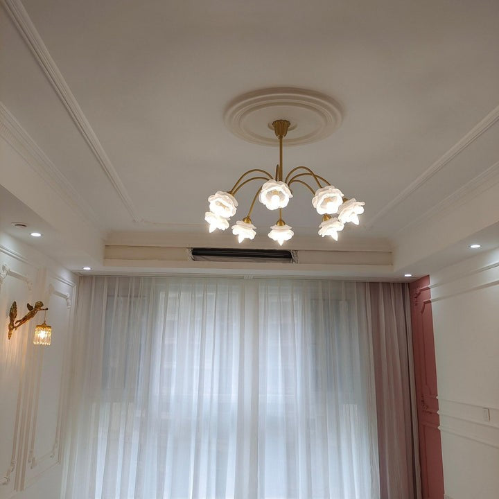 Romantic Rose Bloom Glass & Copper Chandelier