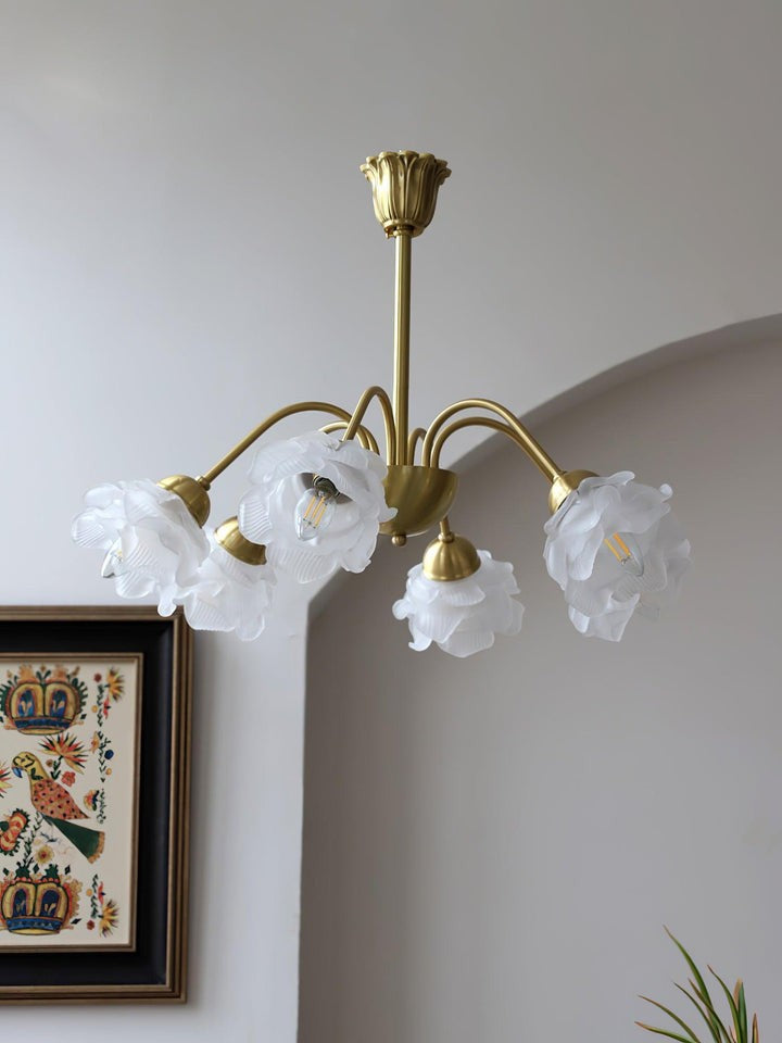Romantic Rose Bloom Glass & Copper Chandelier