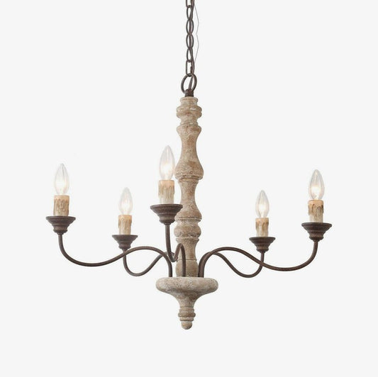 Rustic 5-Light Farmhouse Candlestick Chandelier - Distressed Wood & Metal