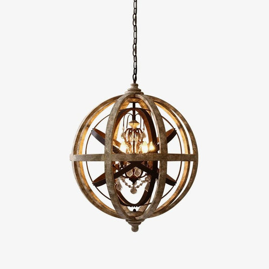 Rustic Weathered Globe Chandelier with Crystal Accents