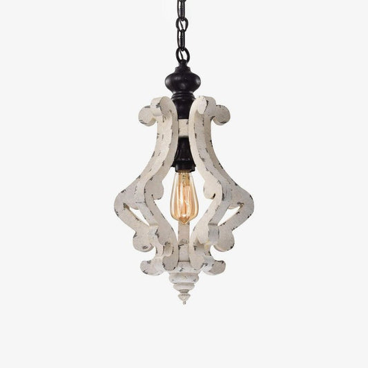 Rustic Wood and Metal Scrolled Ceiling Pendant