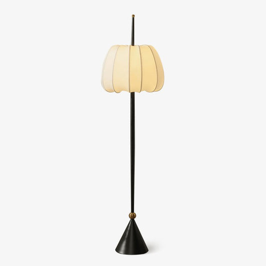 Scalloped Fabric Shade Floor Lamp with Black Metal Stem & Gold Accent