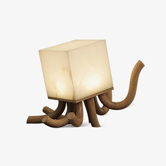 Sculptural Wooden Base Table Lamp with Alabaster Shade