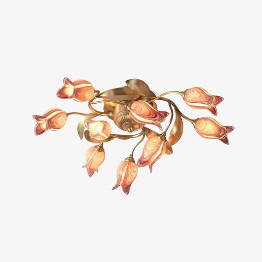 Tulip Glass Flower Ceiling Light with Gold Finish