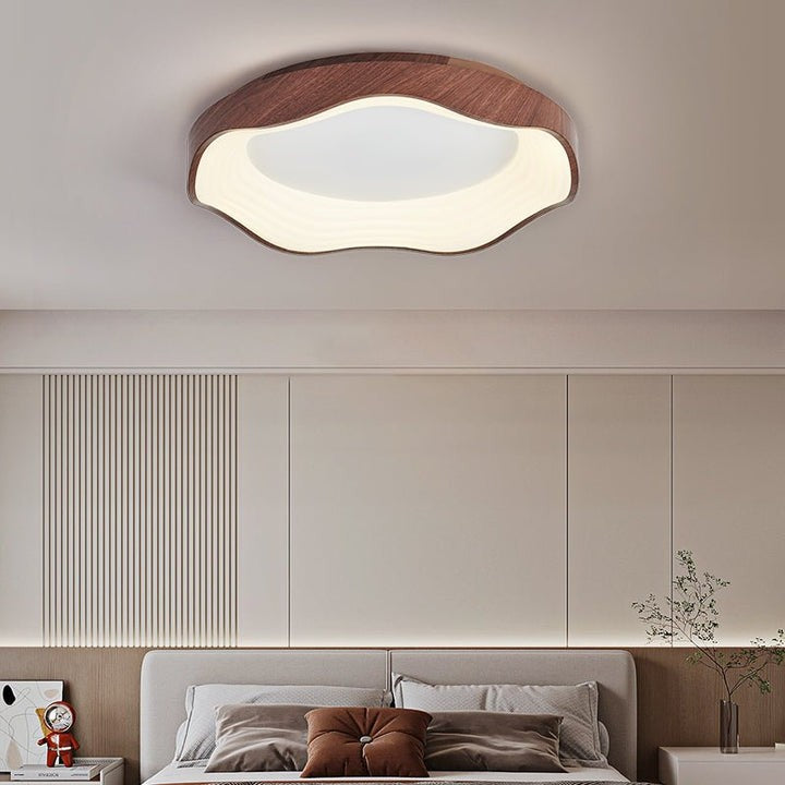 Wavy LED Ceiling Light with Walnut Woodgrain Finish